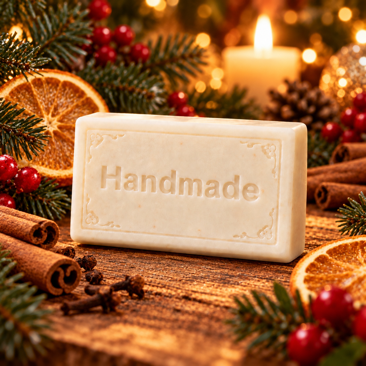 Howl + Ember White Pumpkin 4 oz shea butter soap bar embossed Handmade, styled with a fragrance-inspired backdrop