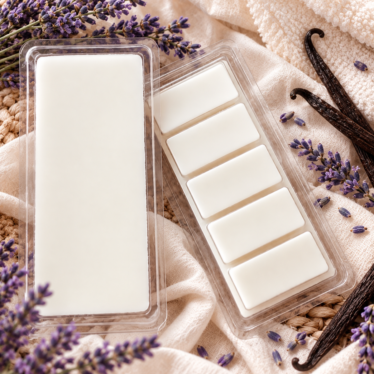 Howl + Ember Lavender Vanilla wax melts styled product photo