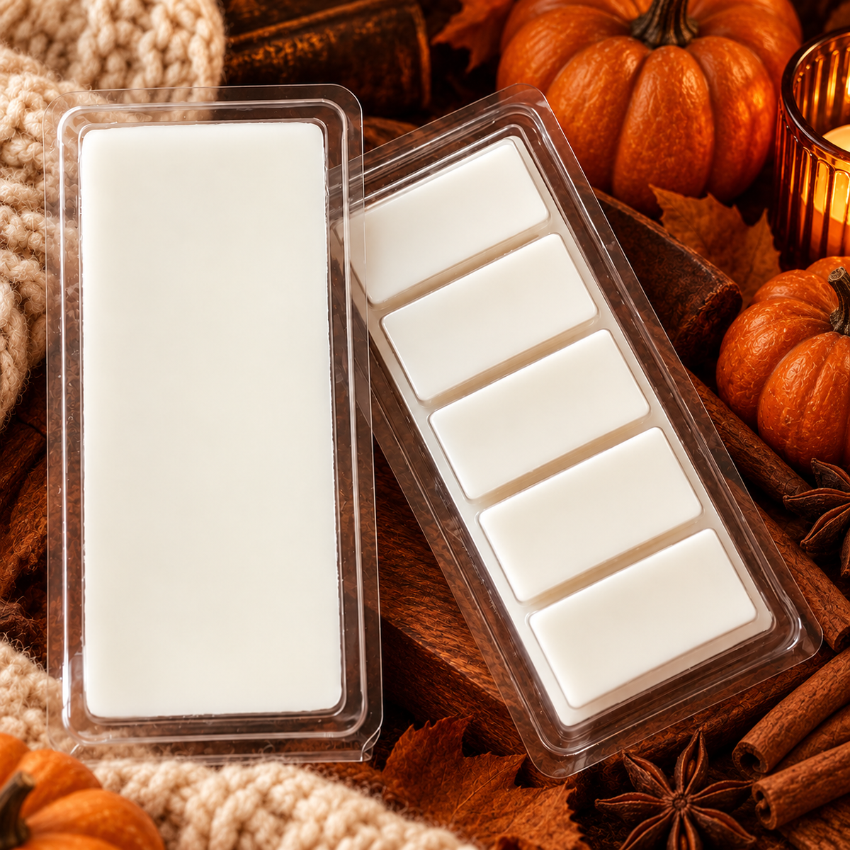 Howl + Ember Mahogany Pumpkin wax melts styled product photo