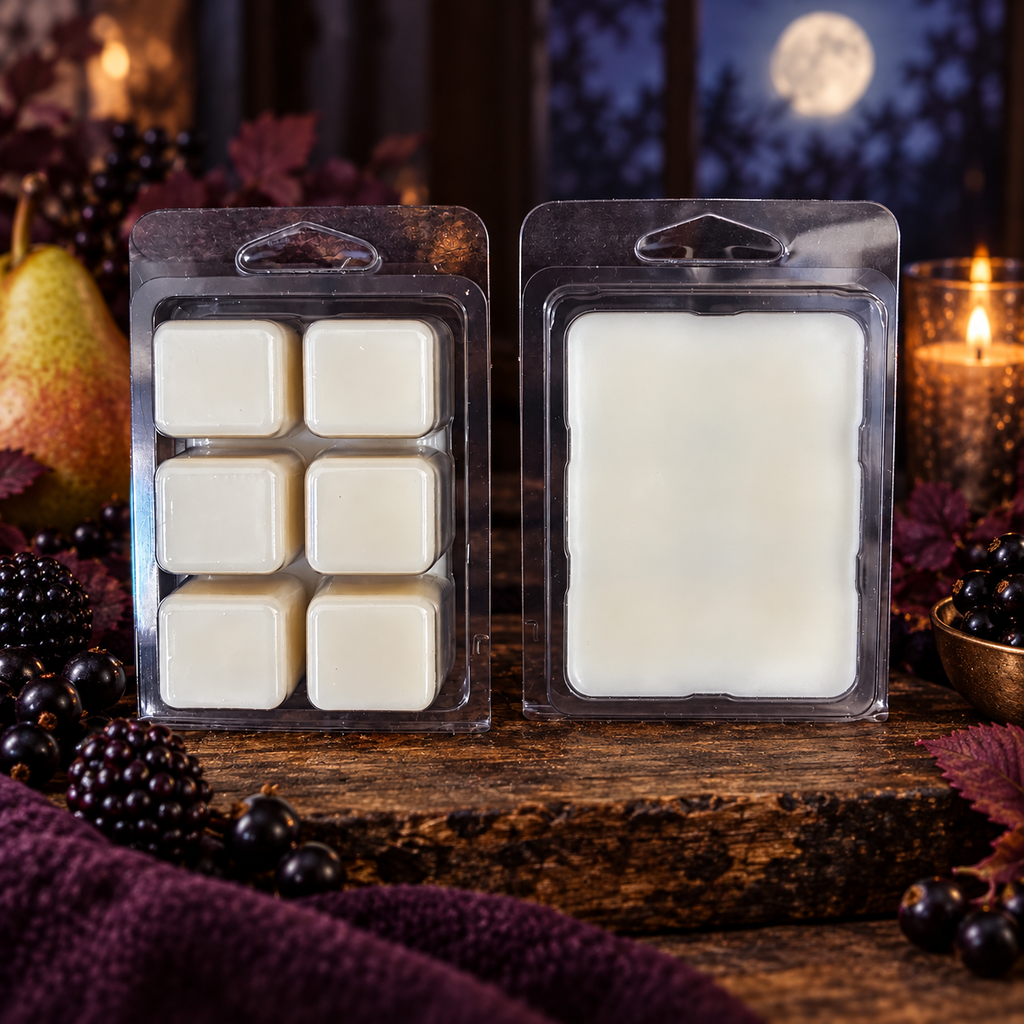 Moonberry Glaze 2.5 oz wax melt with blackberry, pear and moonlit autumn styling