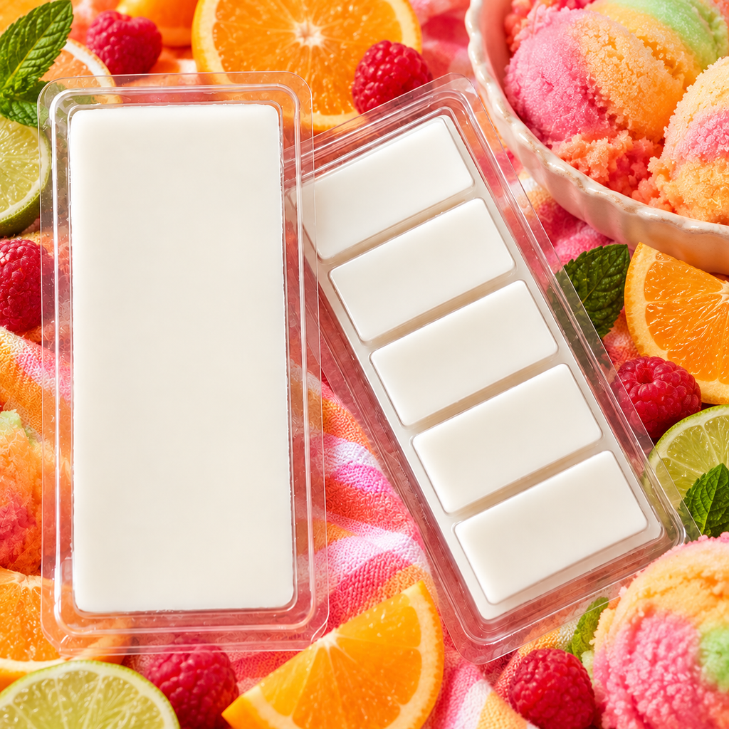 Howl + Ember Rainbow Sherbet wax melts styled product photo