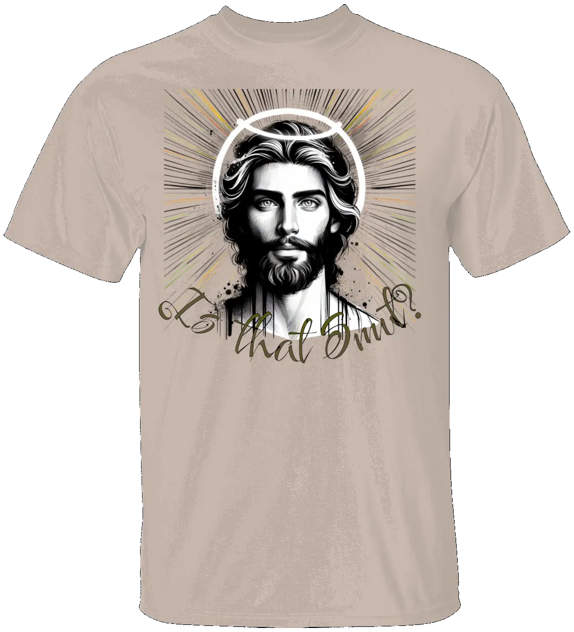 Sand I Saw That Smut graphic T-shirt with an illustrated portrait and radiating lines