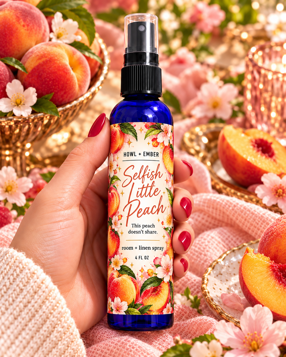 Howl + Ember Selfish Little Peach 4 oz room and linen spray