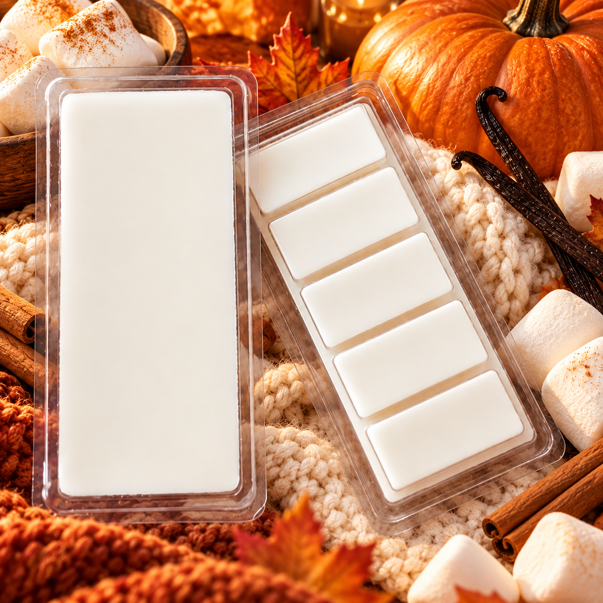 Howl + Ember Vanilla Pumpkin Marshmallow wax melts styled product photo